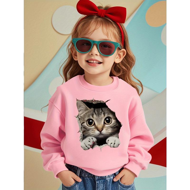 European Size Comfortable Round-Neck Sweatshirt Featuring a Cute Cat Design - a Casual Pullover Suitable for Autumn And Winter 110 розовый