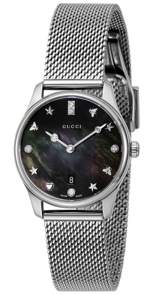 Gucci Black Pearl Stainless Sapphire Quartz Silver G-TIMELESS Watch, YA1265001, Dial, Steel, Crystal, Movement, 29mm, Women's
