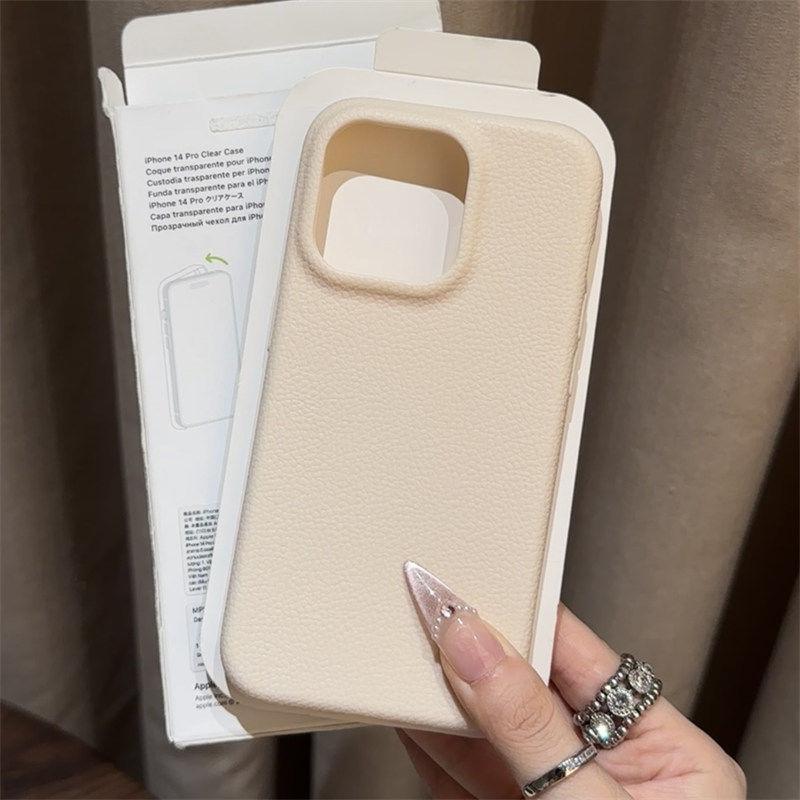 Simple Solid Color Lychee Pattern Suitable for Apple 16pro Mobile Phone Case IPhone15 14 Anti Fall Soft Shell Protective Case