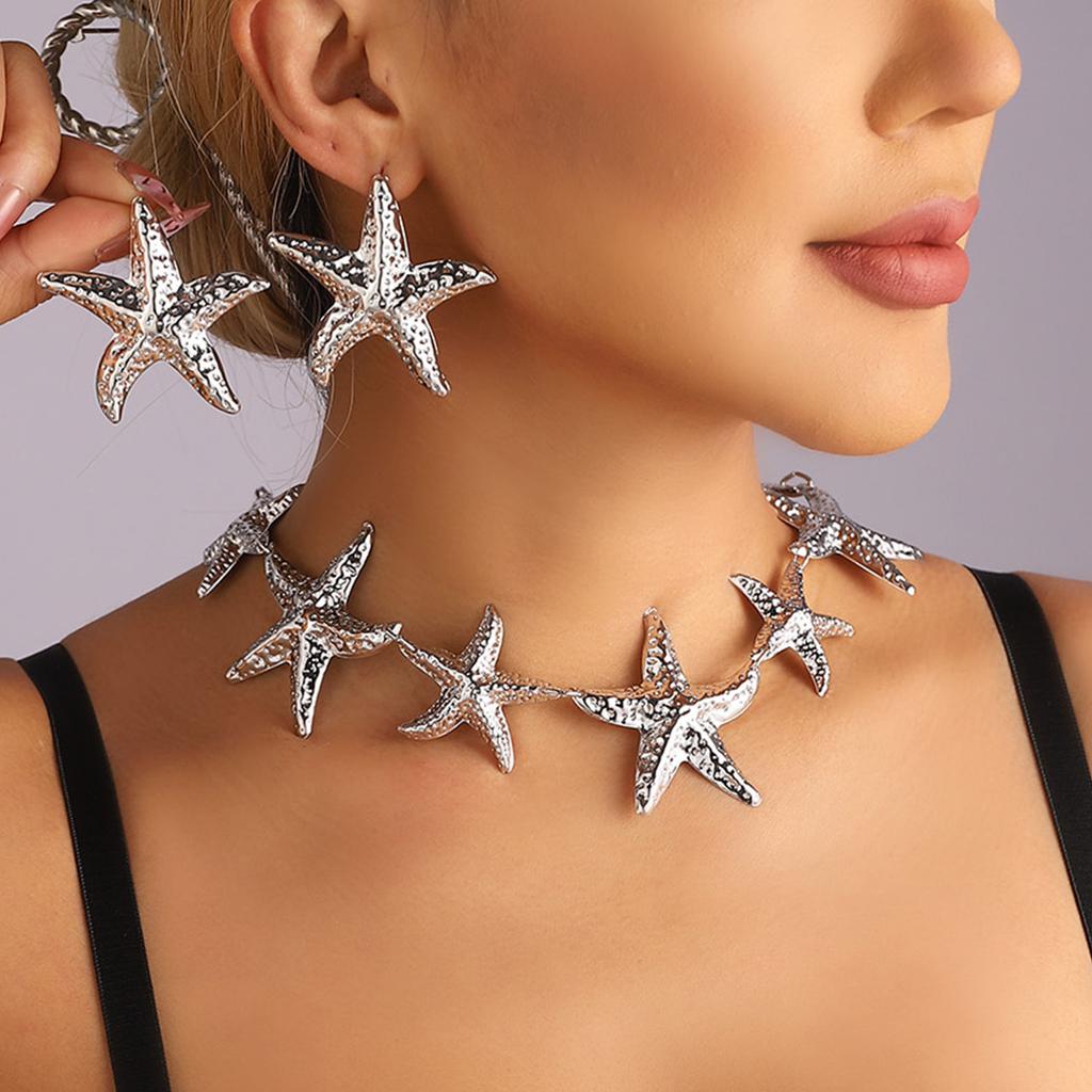 Temperament exaggerated starfish necklace fashion seaside vacation style earrings metal suit accessories women