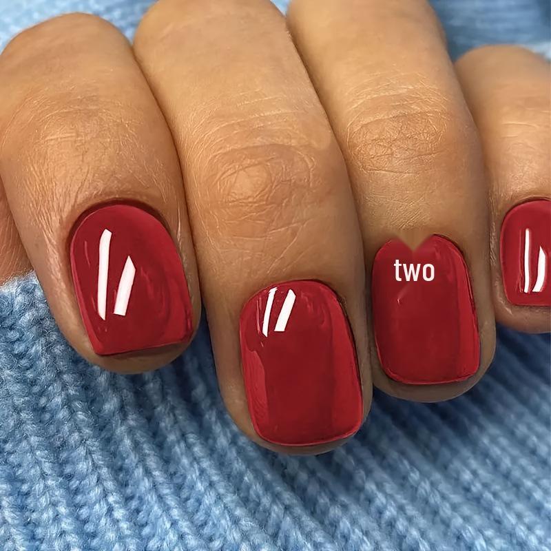 

2024 Trendy Dark Red Removable Square Nail Art Set