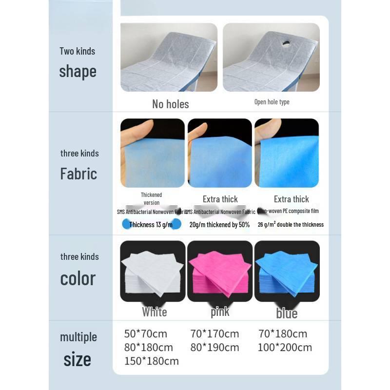 Waterproof Oilproof Disposable Bed Sheets with Hole - Non-Woven, Breathable, 100-Pack