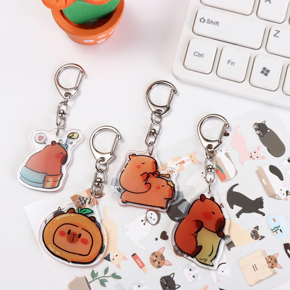 Acrylic Cartoon Capybaras Keyring Resin Kapibala Keyrings  Car Key Pendant
