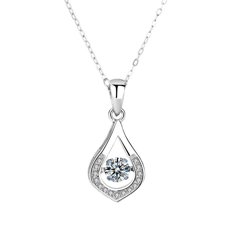 Sterling Silver Korean-Style Water Drop Pendant Women's Luxury Dancing Heart Necklace