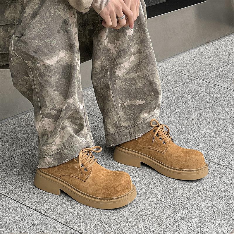 Martin boots men's 2024 new lace-up big head shoes trendy thick-soled heightened versatile low-top Derby shoes 25611-J