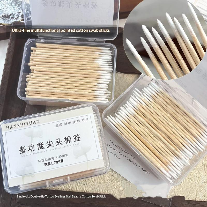200Pcs Manicure Tools Nails Wooden Tip Cotton Stick Buds Disposable Ultra-Detail Corrector Nail Polish Remover Clean Sticks