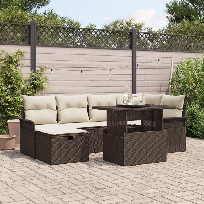 VidaXL Ensemble de Canapé de Jardin 7 pièces avec Coussins Marron Rattan Synthétique 3359675