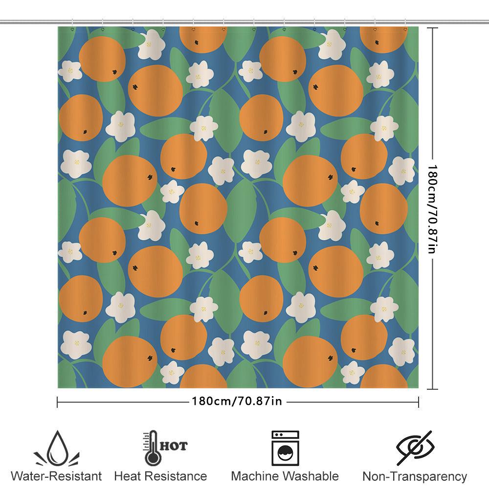 Orange Blossom Shower Curtain Bright Blue Floral Pattern For Bathroom Decorations Made With Waterproof Polyester Fabricavailable