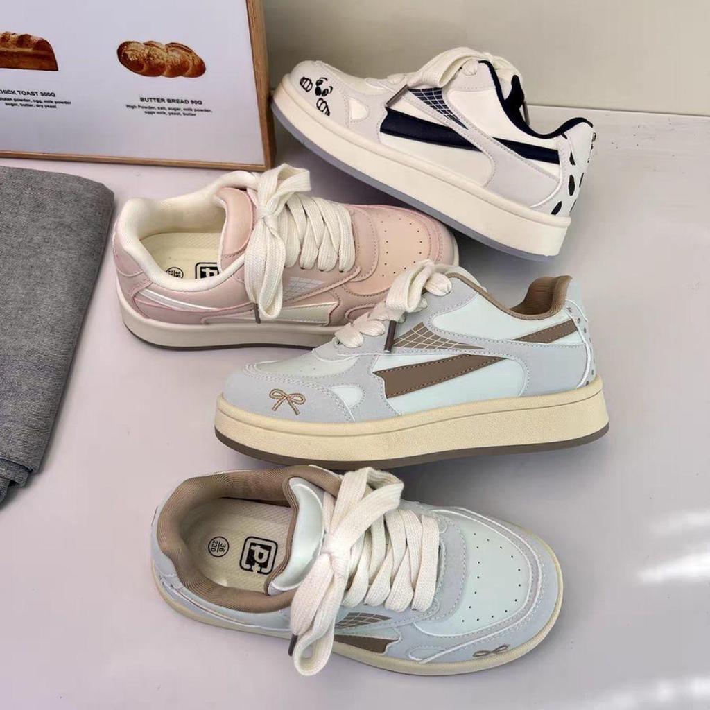 Women's Versatile 2025 Spring/Autumn Thick-Soled Fashionable White Shoes - Perfect with Skirts, Cute Board Shoes