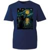 Starry Night Black Cat T-Shirt, Art Graphic Printed Cats Lover Mom Dad Gift Tee