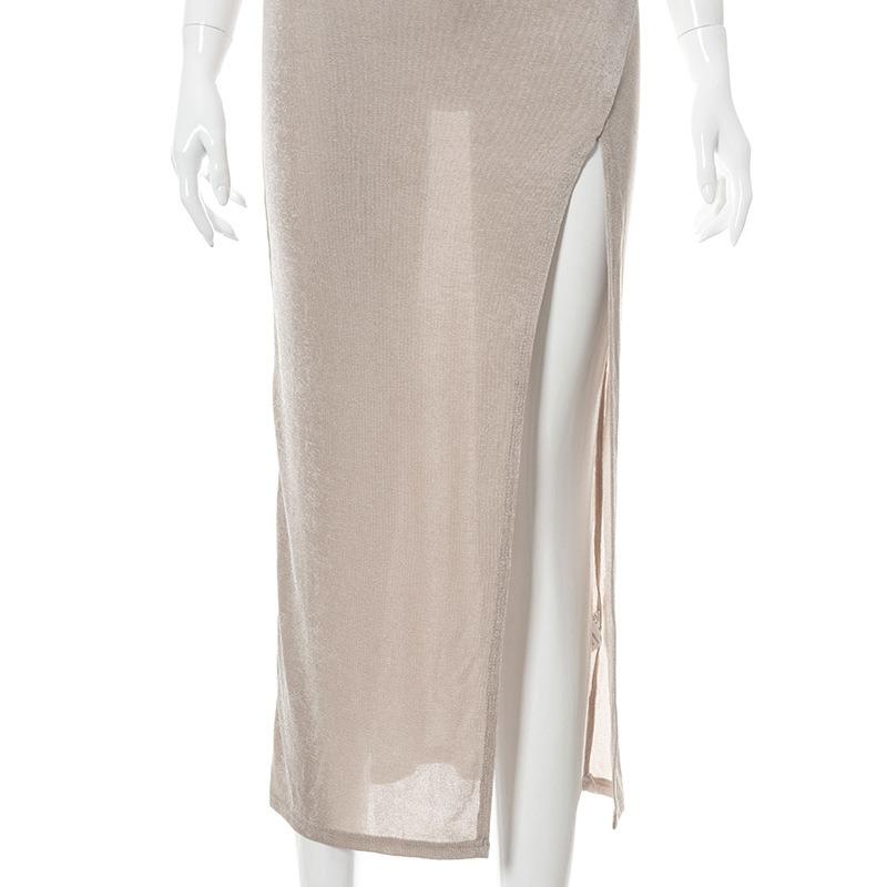 Side Slit Slim High Waist Sundress Women Summer Vacation Beach Sexy Backless Dresses Womens Solid Bodycon Elegant Evening Dress Lady Clubwear