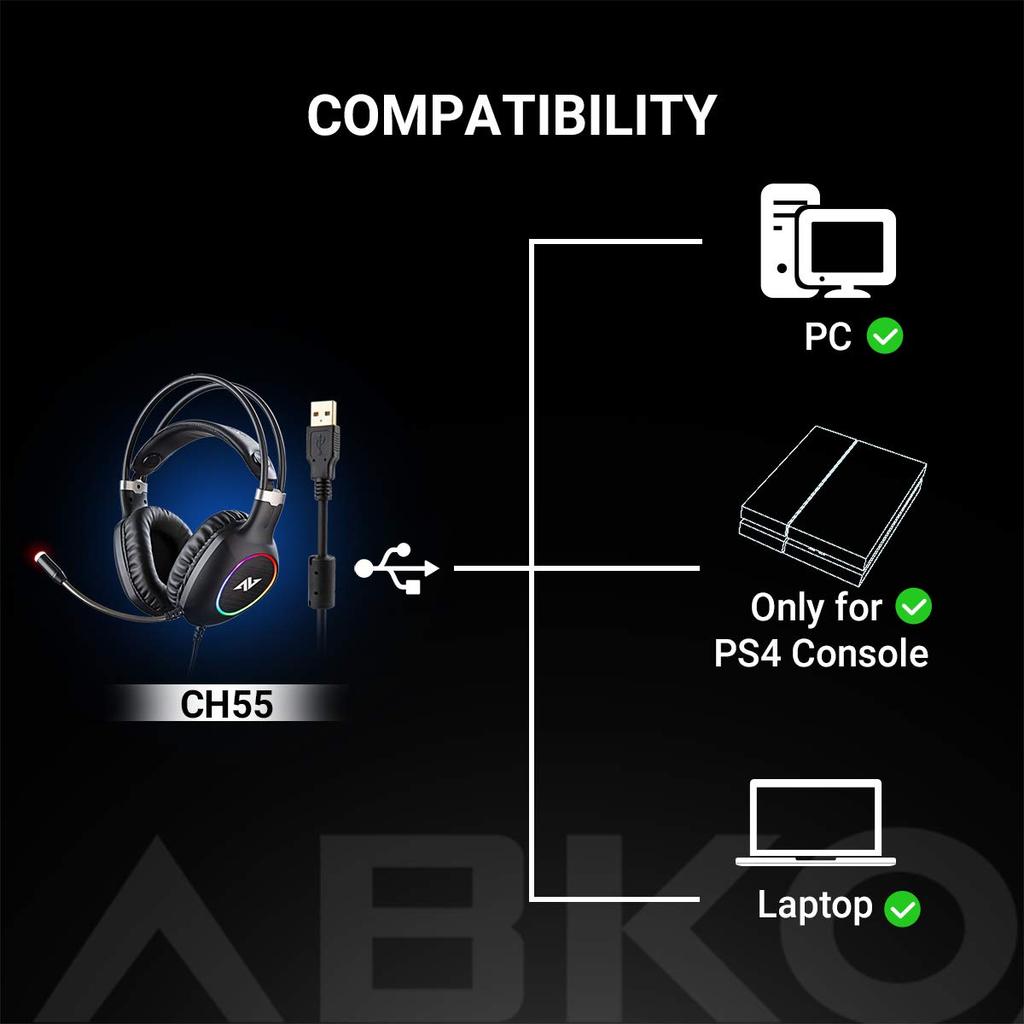 ABKONCORE Virtual Gaming Headset CH55 Black 274 x 220 x 101mm 7.1ch