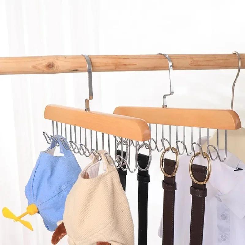 Solid Wood 8 Hook Hanger Rack Multifu Drying Rack For Hanging Belts Hats Vests Underwear Silk Scarves Household Storage Goodies