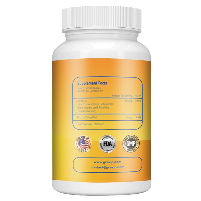 Vitamin C + Zinc Complex Capsules, 1020 Mg Per Serving, High Concentration Ratio, for Adults To Enhance Immunity.