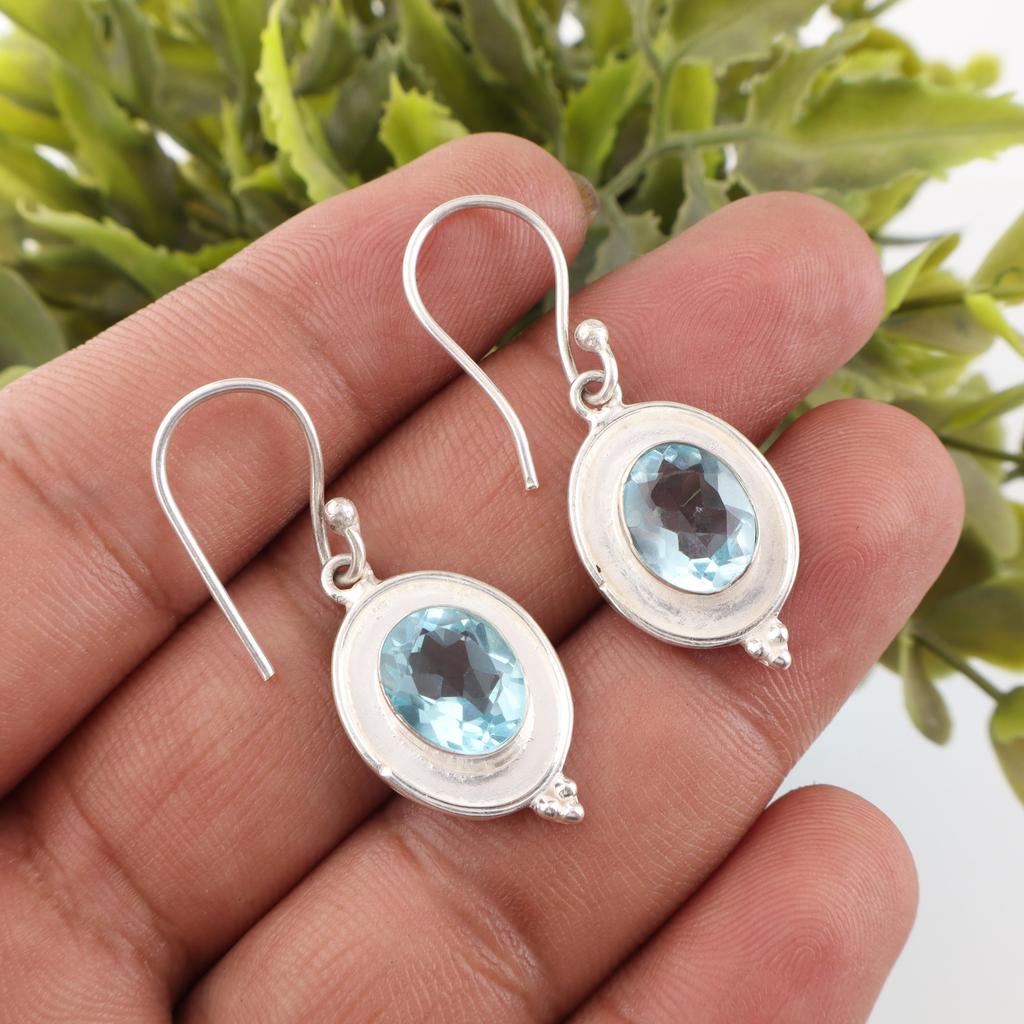 Wonderful Sky Blue Topaz Gemstone Jewelry, 925 Sterling Silver Earrings, Handmade Silver Earrings, Women's Earring For Gift