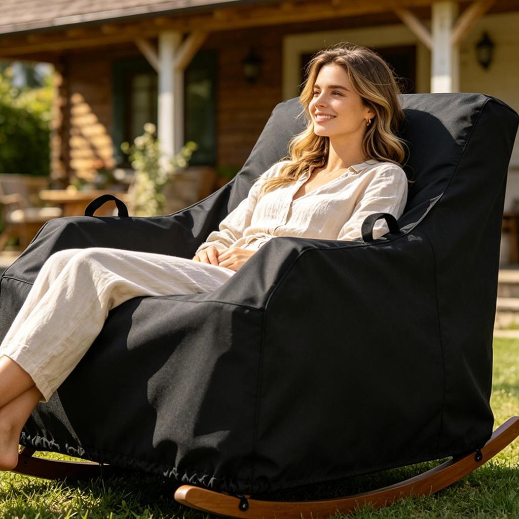 Patio Rocking Chair Cover Heavy-Duty Waterproof All-Weather Rocking Chair Cover With Bottom Drawstring For Porch Beach House