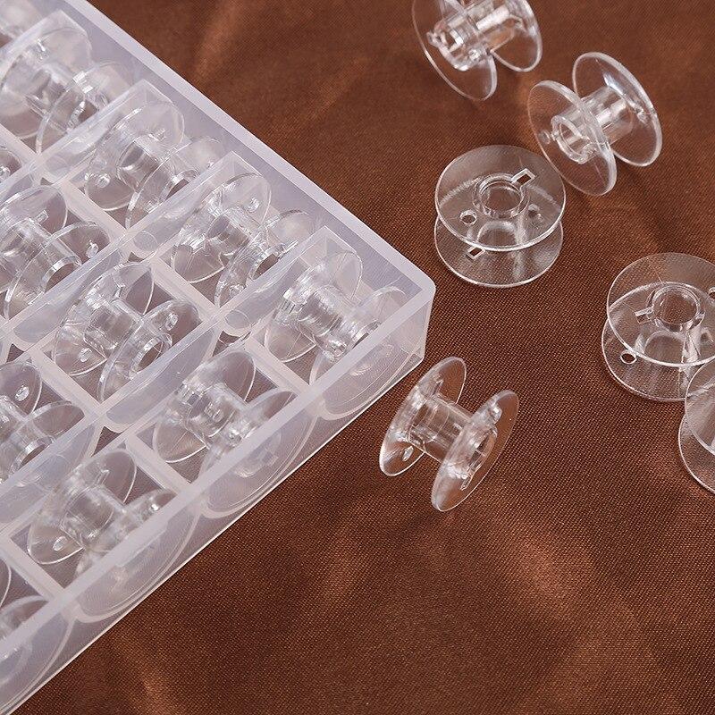 25 pezzi Set di bobine per filo inferiore per macchina da cucire domestica Accessori per cucire Bobine di plastica trasparente con scatola di immagazzinaggio per Brother Janome S
