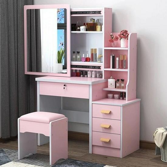 Compact Modern Makeup Dressing Table with Sliding Mirror and Integrated Storage