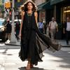 Fat Hiding Loose Dress Women's Flowy Chiffon Dress, Sleeveless Crew Neck Asymmetrical Hem Plus Size Women Long Summer Layered Cocktail Wedding