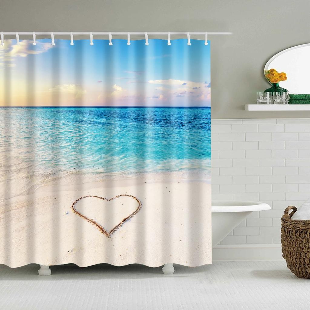Beach Sea Seaside Shower Curtains Nature Scenery Waterproof 3d Bathroom Curtains Home Decoration Washable Bath Screen with Hooks