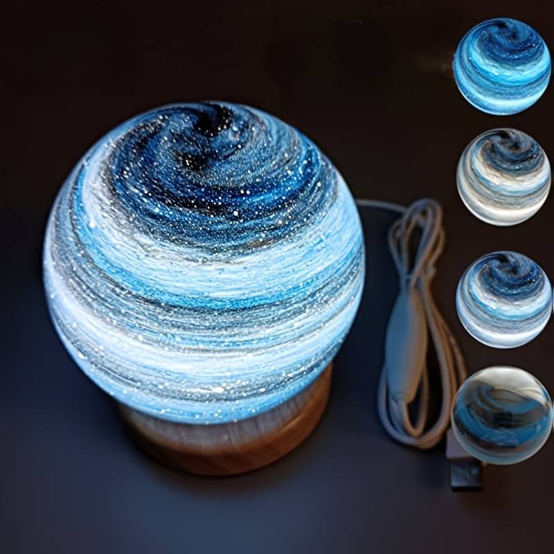 3D Mond Glaslampe USB-betrieben Planet Mini Nachtlicht Mit Holzständer Für Kinder Mädchen Jungen Freunde Geburtstag Weihnachtsgeschenke