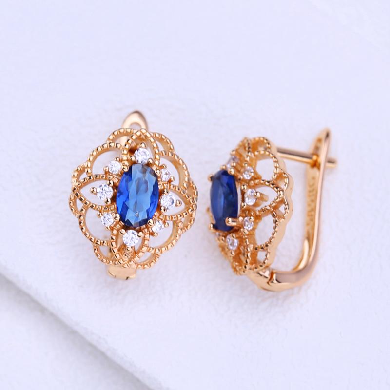 LSOOYH Clip øredobber Rose gull farge mote øredobber for kvinner Geometri Blomst Blå Cubic Zirconia stud øredobber Smykker