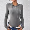 Body för kvinnor Sexig Slim Fit Långärmad Huvtröjor Toppar V-ringad Pullover Casual Ribbade Huvtröjor
