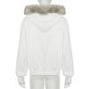 Fur Collar Hooded Zipper Coats for Women Harajuku Letter Printed Hoodies Streetwear Thick Coat Autumn Winter Jacket Y2K