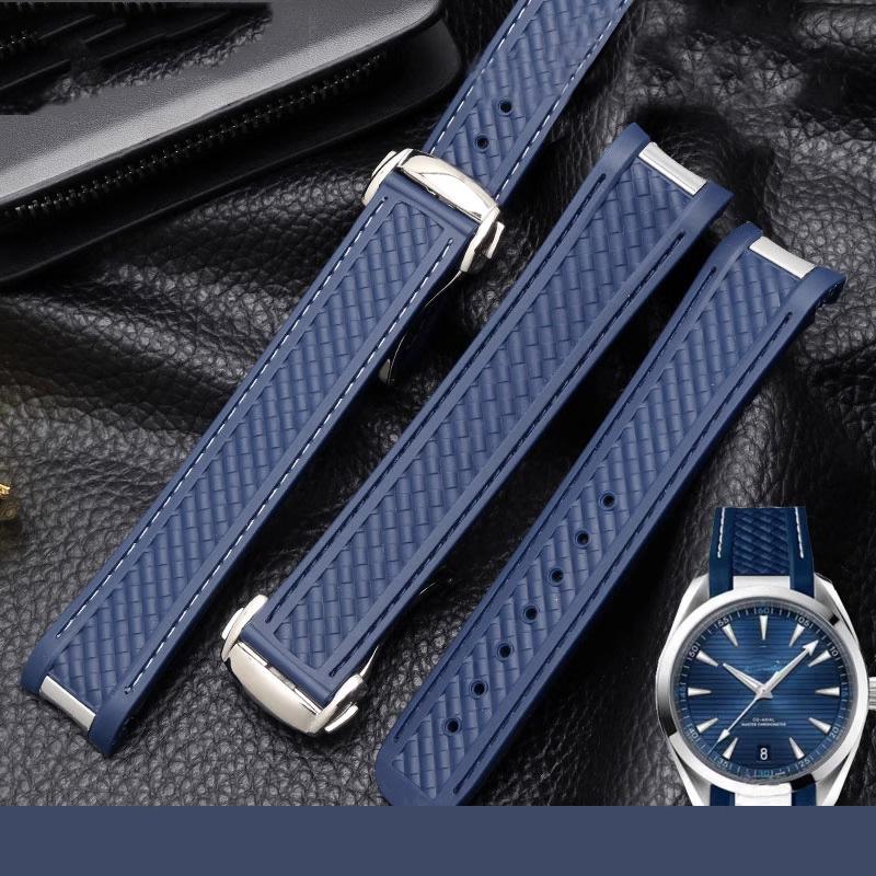 20mm Watch Strap For Omega Seamaster 300 AT150 Aqua Terra Ultra Light 8900 Steel Buckle Blue Watchband Bracelets