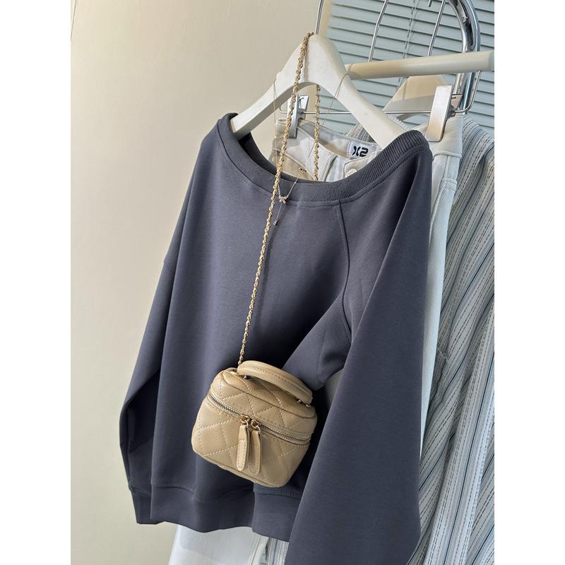 Real Shot Diagonal Neck Sweater Women's Thin Loose Sweet and Spicy Off-shoulder Long-sleeved Top Jacket