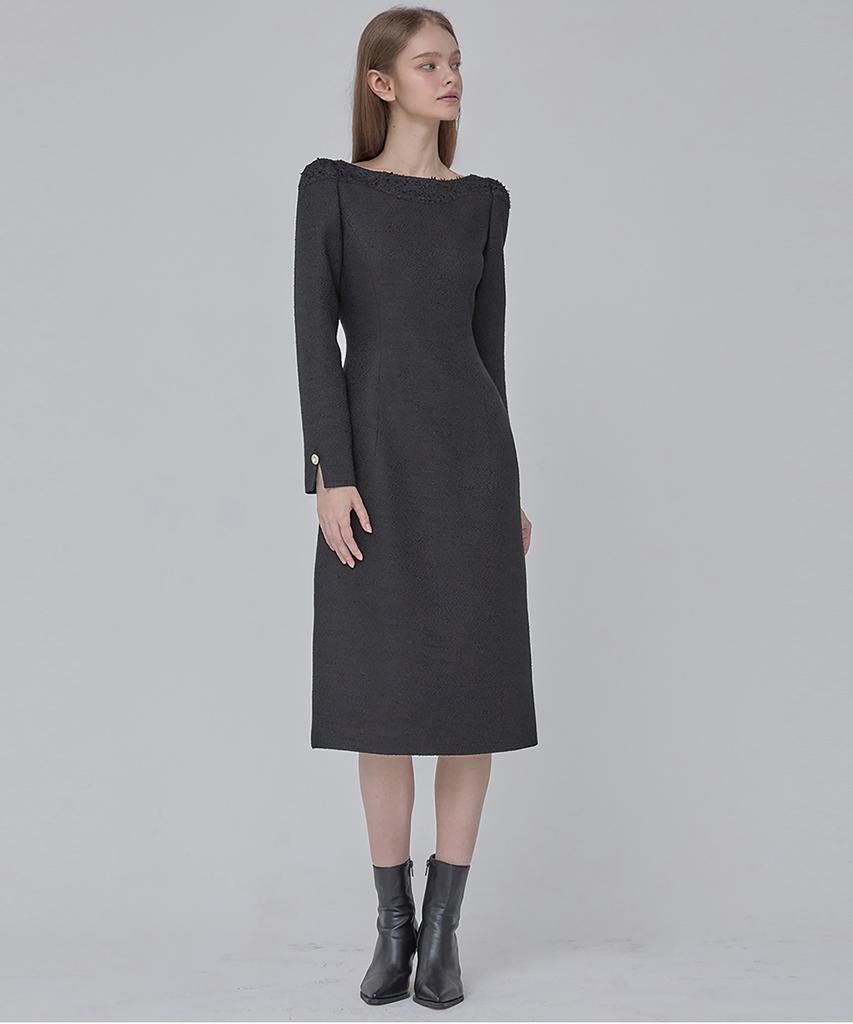 Julie And Kara 24 Fw Collar 105 Dear Holly Tweed Dress Black