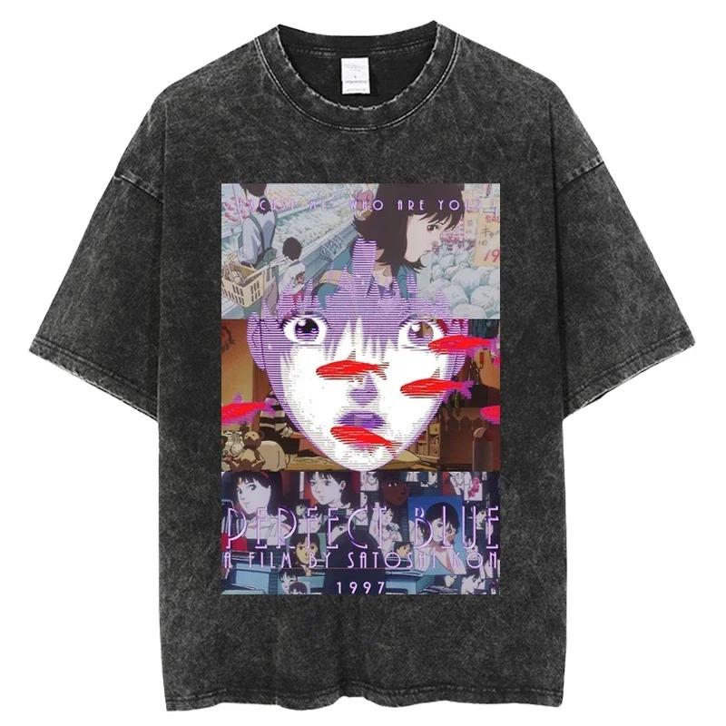 Japanese Anime Perfect Blue T Shirt Men Women Clothing Vintage Washed Oversize T-shirt Casual Cotton Short Sleeve Tees Top
