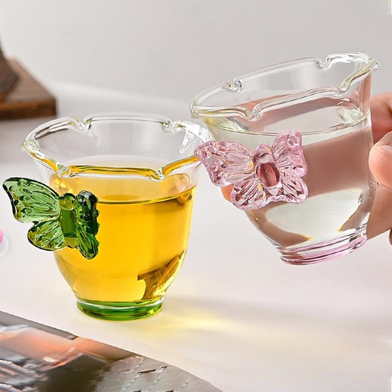 2pcs 80ml Glass Cups Butterfly Design Clear Heat-resistant High Borosilicate Glass Creative Tea Cups Wine Cups Coffee Mug Drinkware