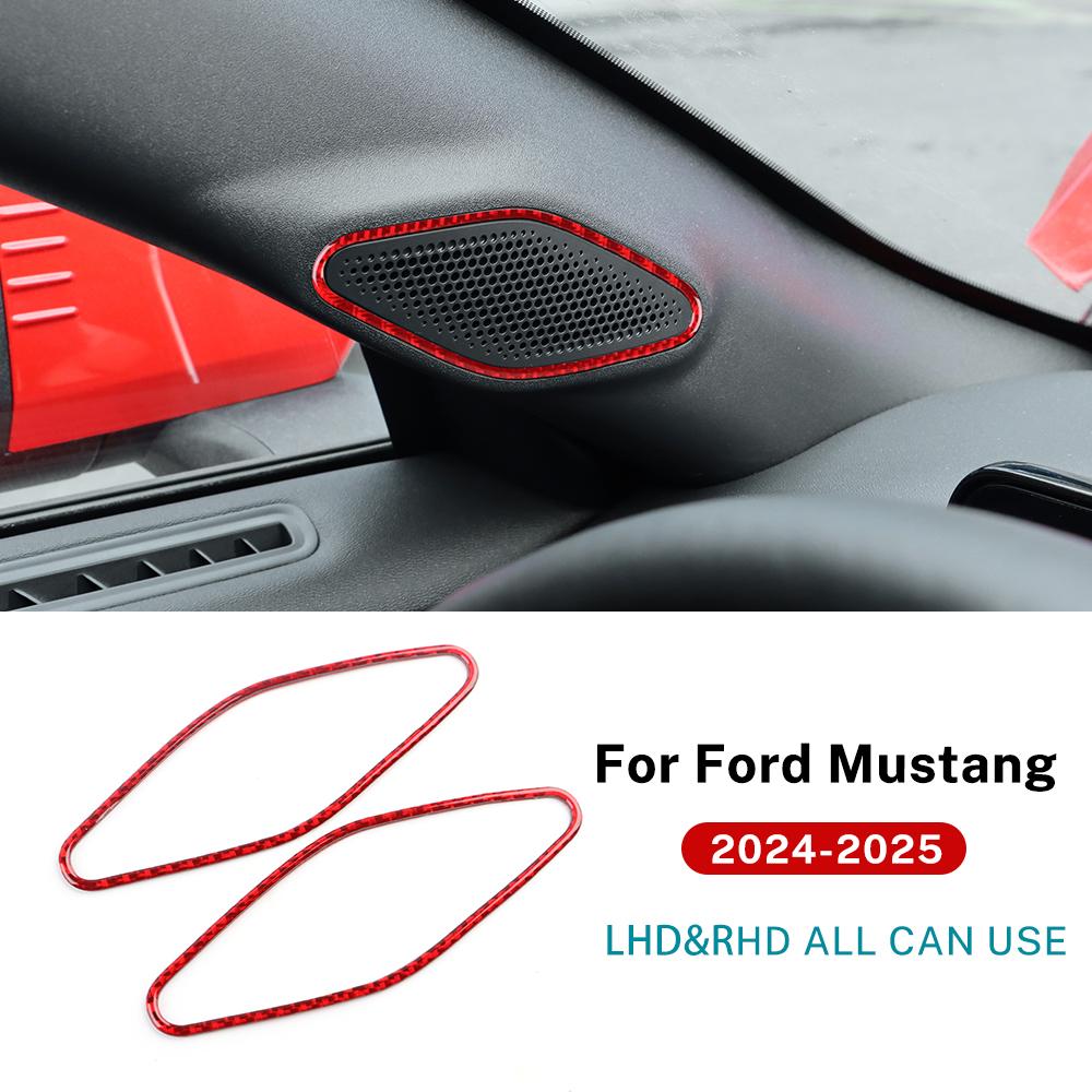 Real Soft Carbon Fiber Sticker For Ford Mustang GT Dark Horse EcoBoost 2024 2025 2026 LHD RHD Car A-Pillar Speaker Panel Trim