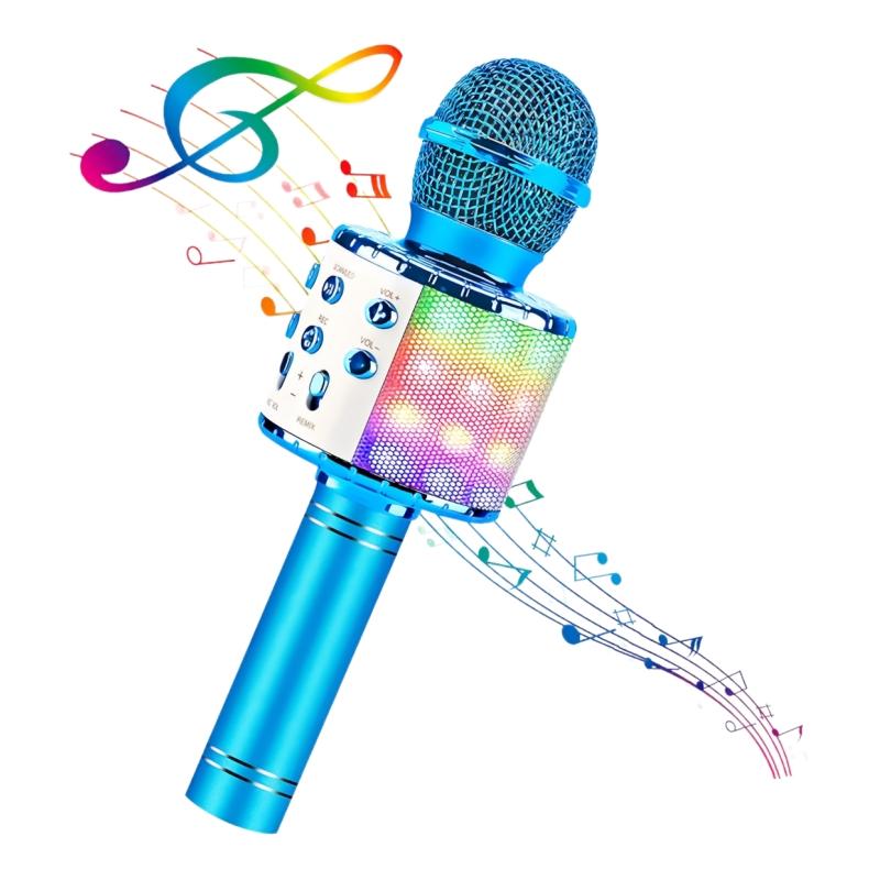 

Wireless Bluetooth Karaoke Microphone with Built-in Speaker, Portable Singing Microphone for Kids Adults with RGB Lights синій