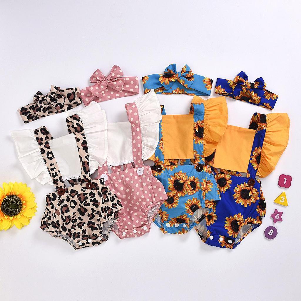 Leopard Print Baby Romper Set: Summer Bodysuit & Headband for Girls