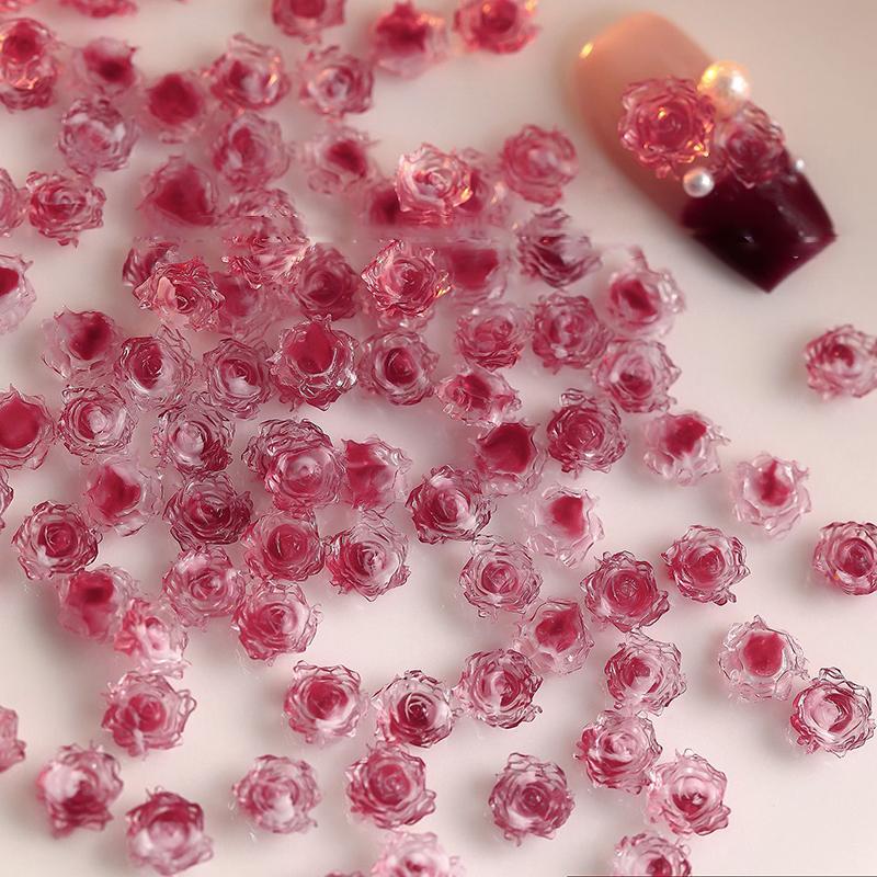 50Pcs 3D Resin Flowers Nail Art Charms Accessories Rose Camellia Nail Decor Diy Nails Decoration Materials Manicure Salon Supply
