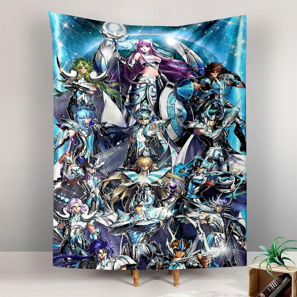 Saint Seiya Silver Blue Saints Athena Group Wall Tapestry Cyan Cosmic Anime Art Decor for Bedroom Dorm Gift