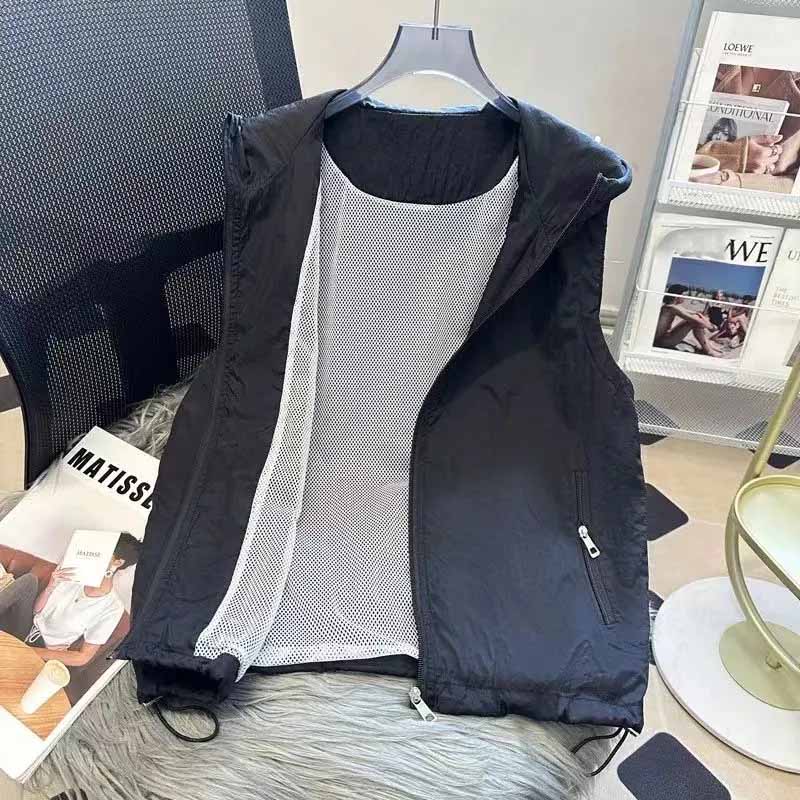 

Жилет для женщин Хлопковые топы без рукавов Повседневный худи Однотонный Тонкий Дышащий Оверсайз Повседневный жилет XXXL чёрный