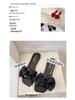 2025 Spring/Summer Women's Square Toe Open Toe Bowknot Slides