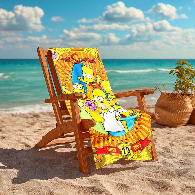 1Pc Simpsons Family Celebration Beach Towel, Quick Dry, Multi-Use for Beach Pool Gym Yoga Home Travel, Christmas, Halloween, Xmas Gift S737