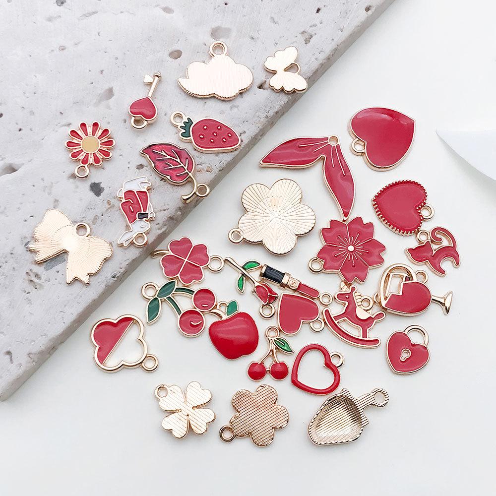 Red Cherry Blossom Oil Drop Keychain & Earrings Set: DIY Jewelry & Hair Accessories