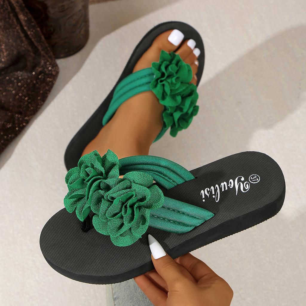 Fashion Women Slippers Flower Decoration Casual Flat Slippers New Summer Sandals Outdoor Beach Shoes Women Flip-flops Home Slides Women