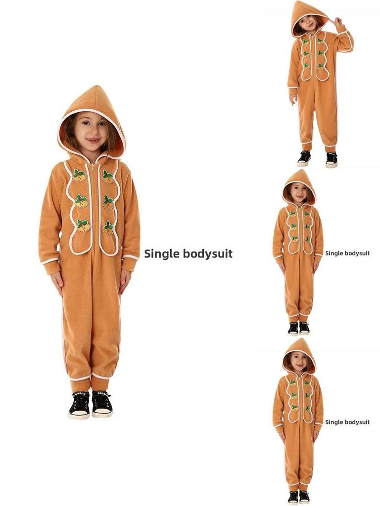 Christmas Gingerbread Cosplay Pajamas And Apron For Kids With Zipper Closure For Holiday Sleepwear
