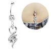 Women Peach Heart Rhinestone Inlaid Navel Ring Stud Body Piercing Jewelry Gift