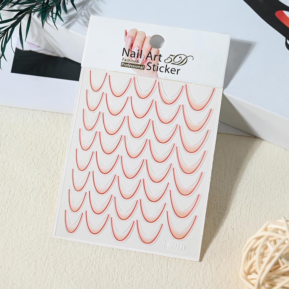 1pcs Gold Glitter French Design Nail Stickers White Silver Curve Lines Stripe Wave Nail Decals Slider Reflective Manicure Wraps