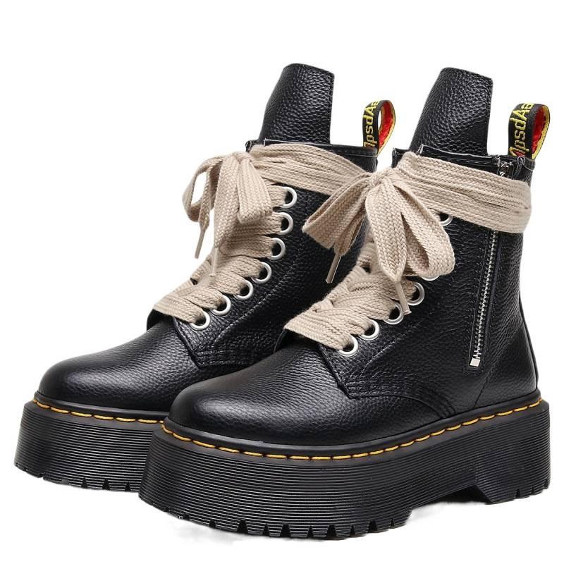 Erste Schicht dicker Boden Loch Lokomotive Stiefel Damen, Seitenreißverschluss Litschi Muster Kurzstiefel Leder Locker