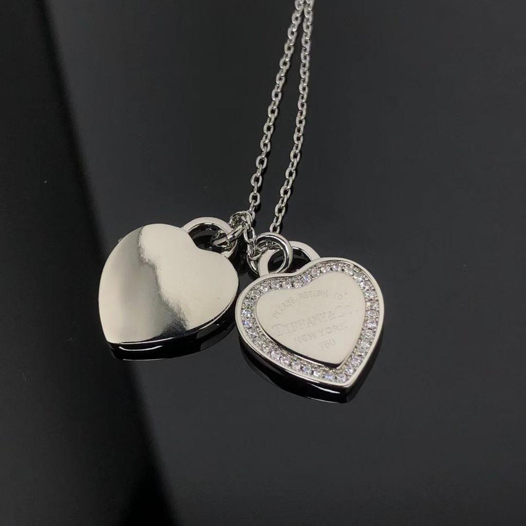 Collar con Colgante de Corazón de Plata de Ley 925 para Mujer Familia T con Diamantes y Esmalte, Cadena Clavicular Azul Clásico, Colgante para Mejor Amiga