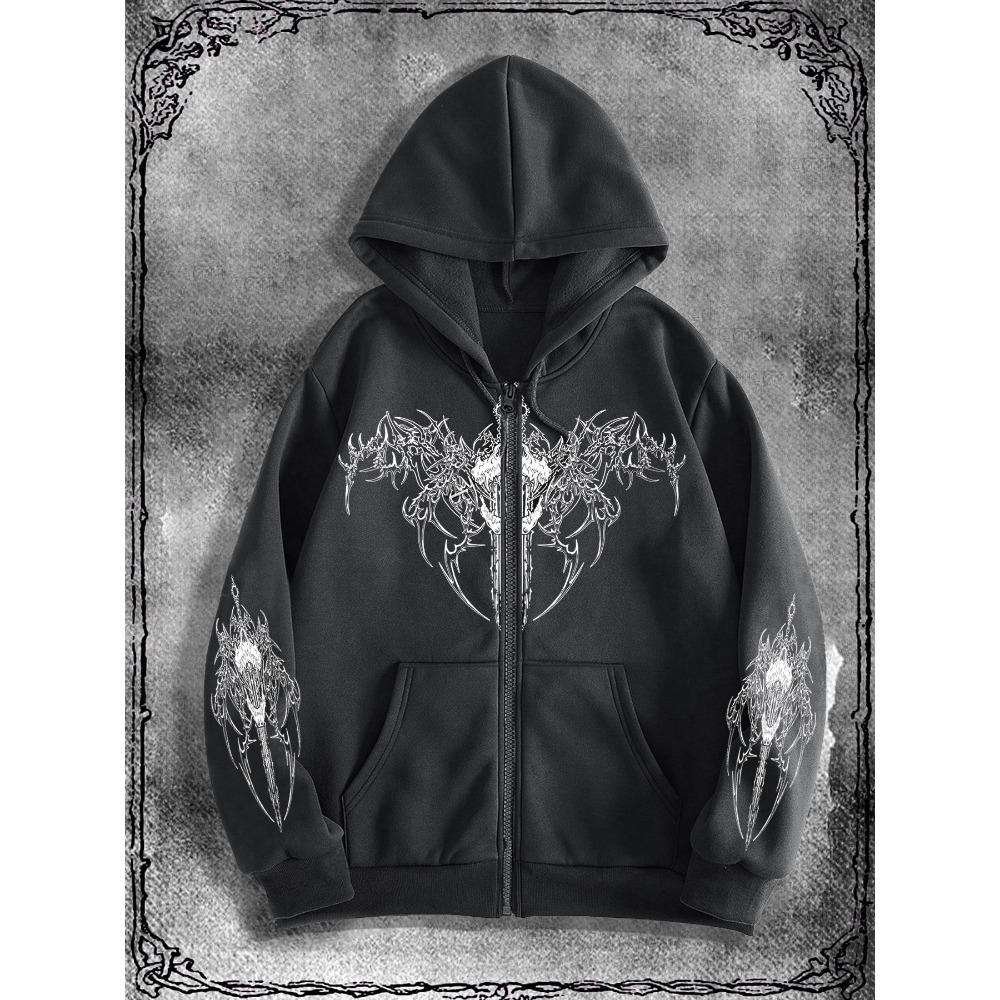 Una Felpa con Cappuccio e Zip alla Moda Originale a Tema Oscuro, Perfetta per Occasioni Casual e una Scelta alla Moda per lo Street Style