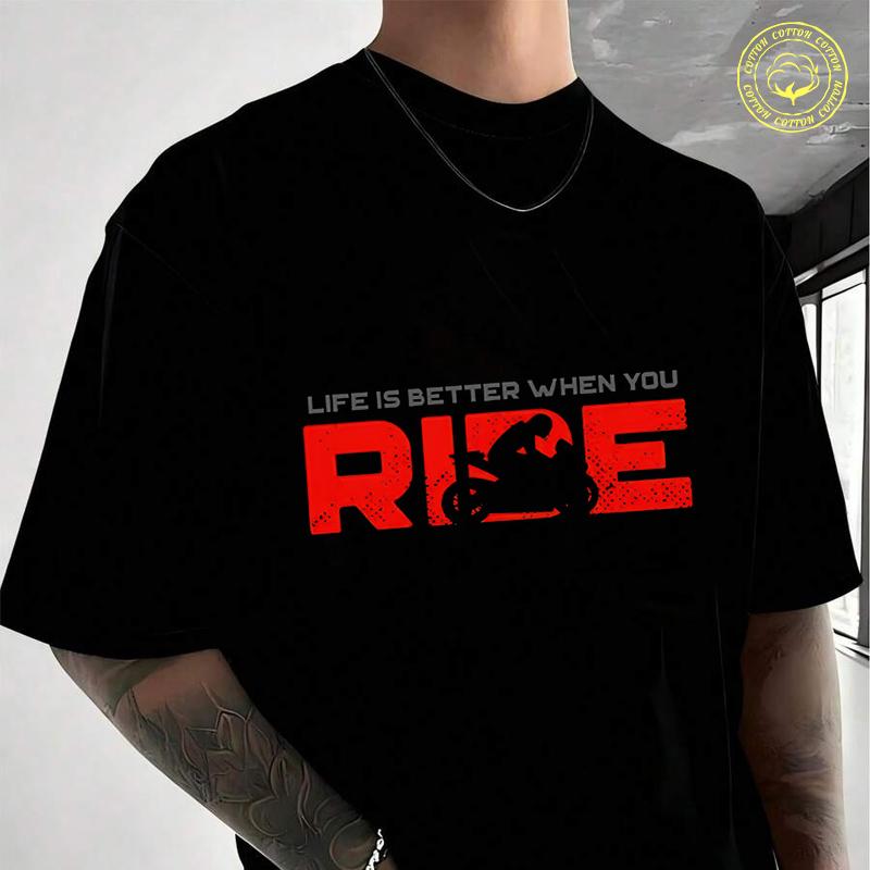 Men's Moto T-Shirt Life Is Better When You Ride Biker Print Casual Street Suitable For Travel A